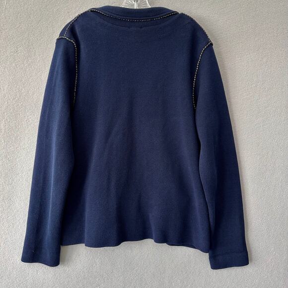 Chicos Navy Blue Double Knit Cardigan Blazer Sweater Chicos Size 2 / 12, Large - Picture 12 of 14
